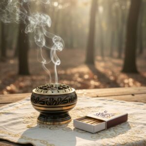 כלי הקטרה נחושת שחור עם עיטורי חריטה זהובה